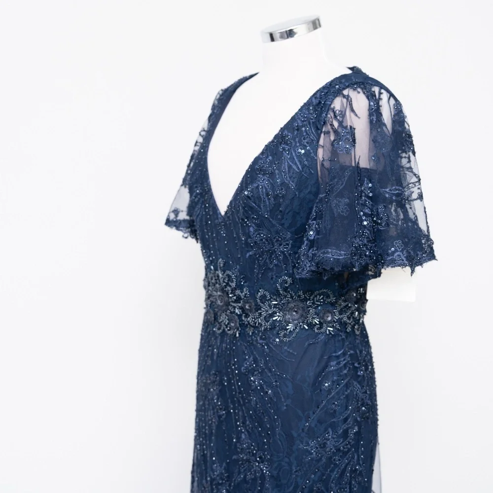 Mac Duggal Navy Embellished Evening Gown